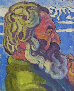 C Reymon : Tête d'homme barbu fumant la pipe